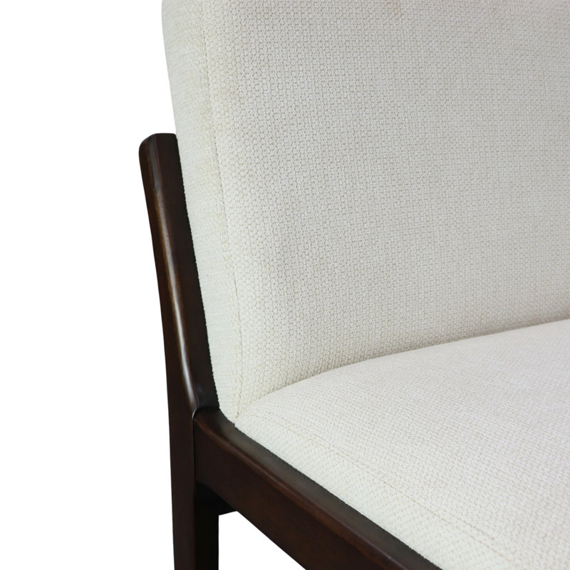 Ryden Modern Rubberwood Upholstered Bar Stool with Supportive Backrest, Beige Seat/Dark Walnut Frame, 2
