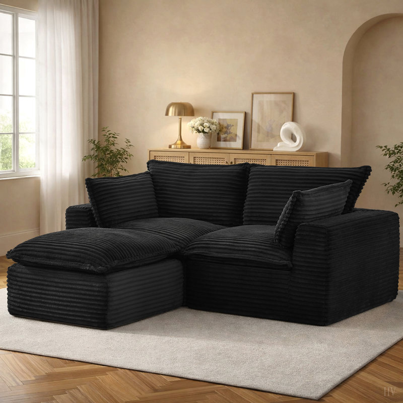 Canapé modulaire en L 78,8 po avec repose-pieds modulaire en velours côtelé sans assemblage pour animaux de compagnie, Noir