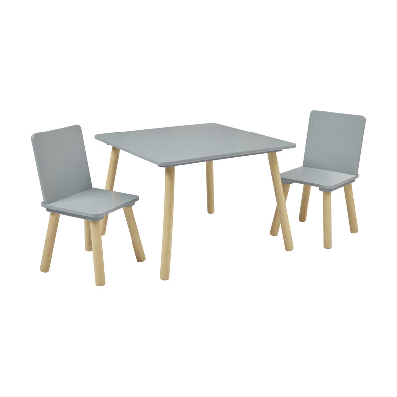 Kids Grey and Pinewood Table and Two Chairs Set