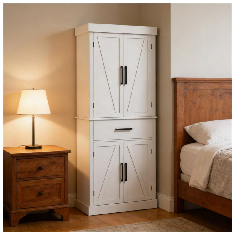 Armoire de cuisine, armoire de cuisine haute, avec tiroir, tablette à 5 niveaux et tablettes réglables