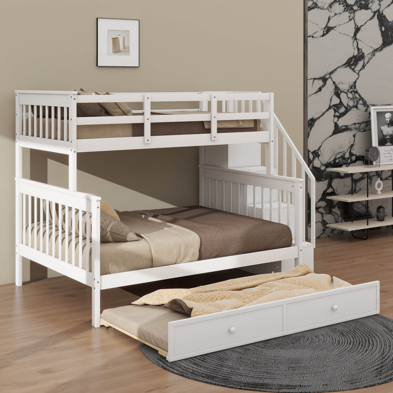 Fashionable Twin-Over-Full Bunk Bed With Trundle, White