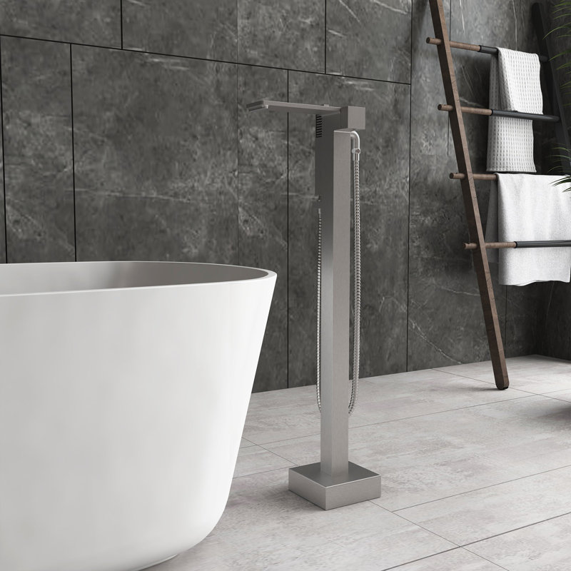 Robinet de baignoire autoportant à poignée simple avec inverseur, Nickel brossé