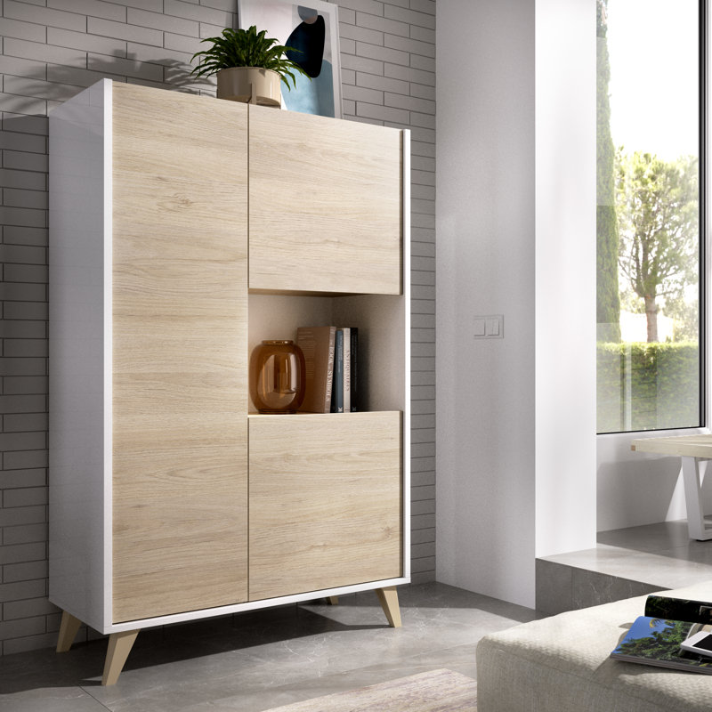 Anvi Display Cabinet, White/Natural Oak