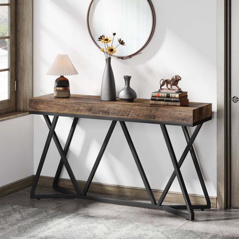 140cm Console Table, Black, Retro Brown