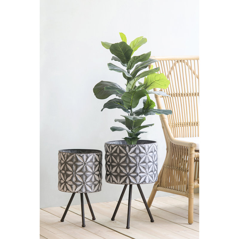 Metal Planter Stand , Galvanized Grey Round Planters For Outdoor Decor, With Dark Iron Bases, Rustic Charm, 100% Iron, 12X19x19 And 10X17x17 Inches, 6.6Lbs Of 2 Stands, Gardens, Supports, Beauty, &