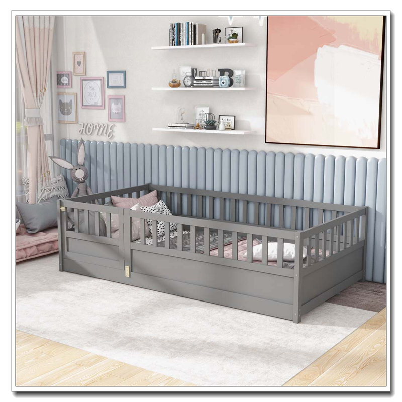 Lit en bois, Gris, Lit simple