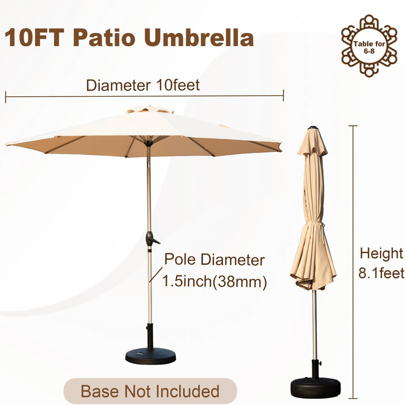 Parasol de patio 10 pi - Stabilité accrue beige côtelé thermolaqué