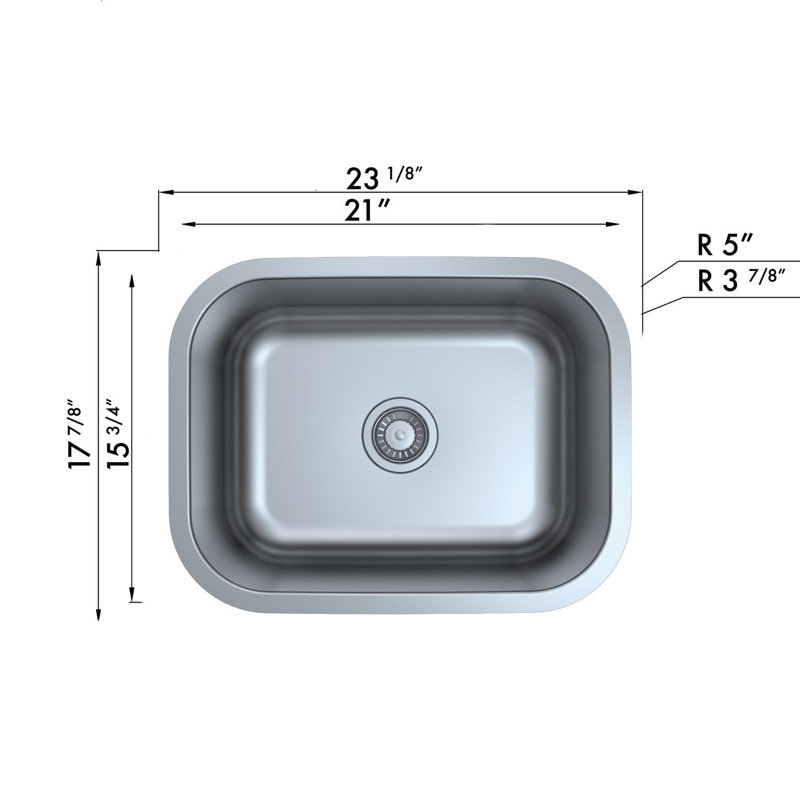 Évier de cuisine à simple cuve encastrable DAX - 23 po x 17 po - 18G - acier inoxydable - ADA