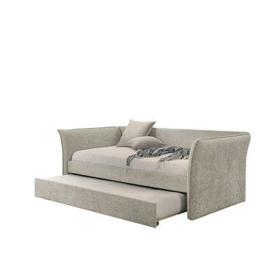 Transitional Style 1Pc Twin Size Daybed W/ Trundle Flared Arms Mattress Ready Beige Finish Primary Living Room