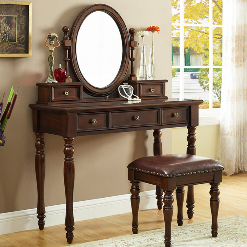 Coiffeuse 47,24 "de style américain en bois massif brun avec miroir