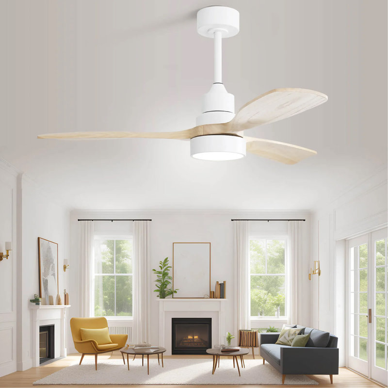 48 Inch Solid Wood Ceiling Fan With Dimmable Light 6 Speed Reversible DC Motor