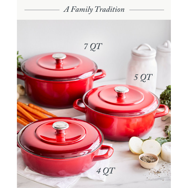 Lava Red Enameled Cast Iron 5.3QT Dutch Oven with Lid