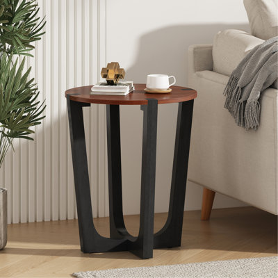 Table d'appoint en bois massif brun et noir, fraction de table de 22,20 pouces de diamètre, hauteur 26,2 po, idéale pour contenir des boissons et des plantes, indice de faisabilité intérieure et extérieure, table à assemblage rapide avec
