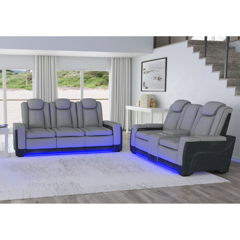 Ensemble de salon Taionna 2 pièces en ciment rocheux/charbon - Sofa et causeuse, Ciment / gris anthracite