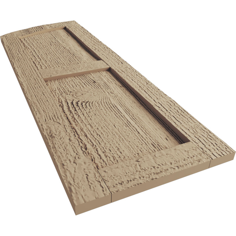 Primed Tan Faux Wood Elliptical Top Shutters, 12" x 56"