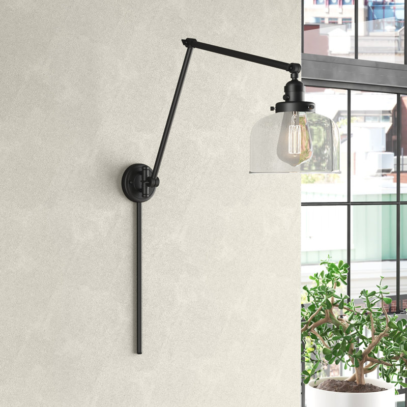 Lampe murale avec bras pivotant 1 lumière Kiger, Argent mercuré plaqué, Noir mat, Ampoule DEL 6 watts Vinage