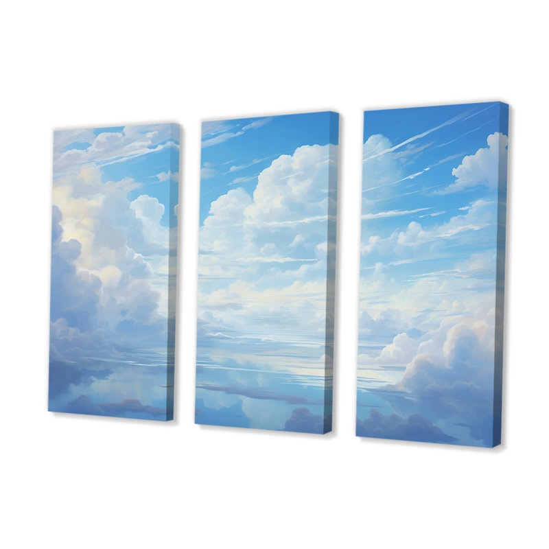 «Aqua Pastel Clouds Lansdcape IV», ensemble d'art sur toile, H 28 po x l 36 po x P 1 po, Toile tendue