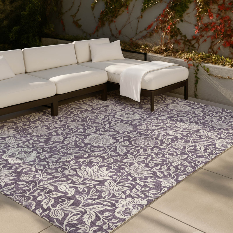 Machine Washable Indoor/Outdoor Chantille ACN2572 Floral Rug, Plum, 10' x 14'