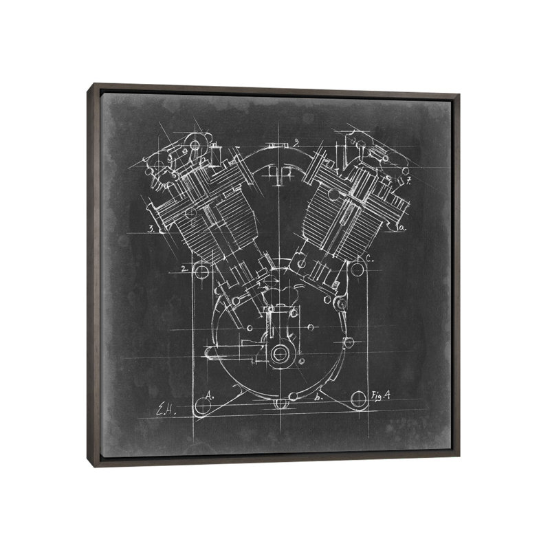 « Motorcycle Engine Blueprint II » par Ethan Harper, reproduction d’art, H 18 po x l 18 po x 1,5 po, Pas de tapis