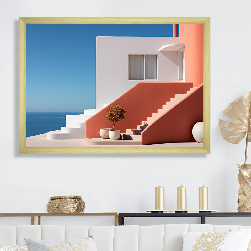 «Beach House Architecture Dream Retreat», reproduction sur toile, Encadrement doré, H 24 po x l 32 po x P 1 po