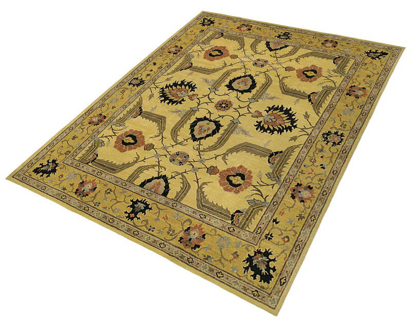 Kilkenny Wool Oriental Area Rug in Beige/Gold, Rectangle 3' x 5'
