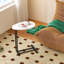 C-shaped side table in white, modern wood top with metal frame design for sofa and bedside placement-114039279