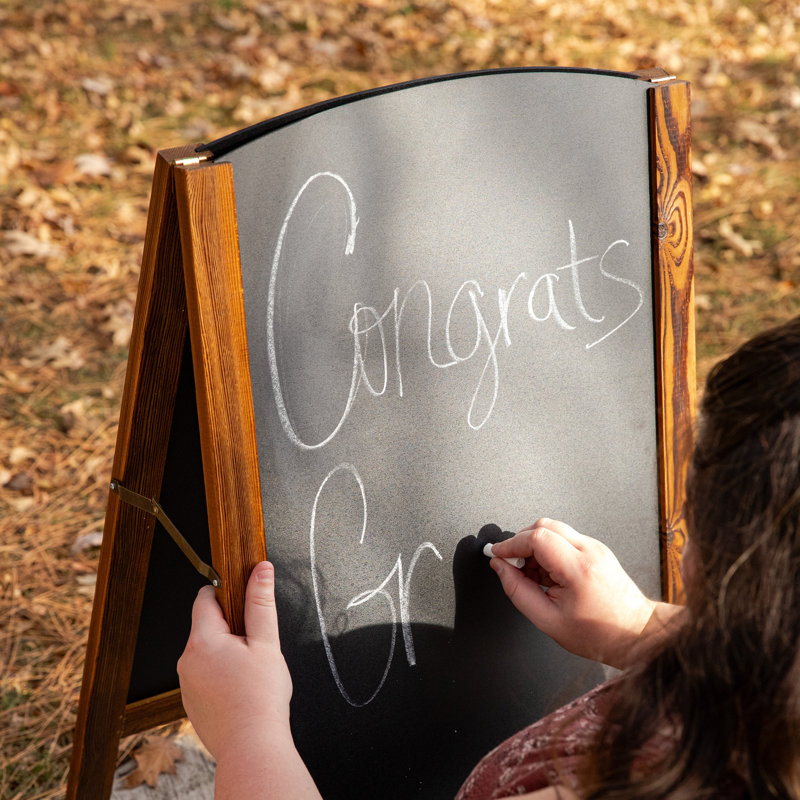 Rustic Brown Pine Wood A-Frame Chalkboard Sign with Chalk and Eraser