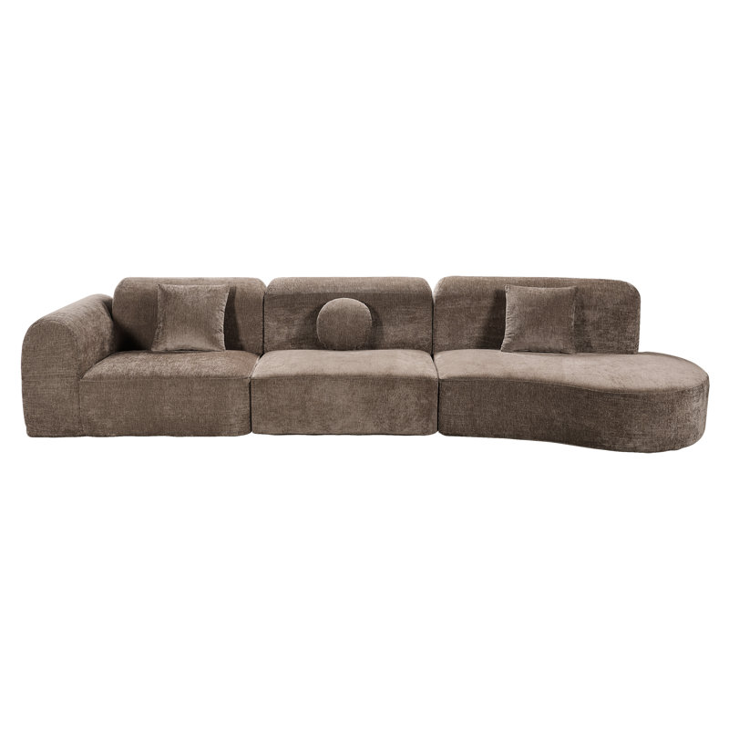 Camden Boneless 140'' Compression Curved Sectional Sofa, Brown Polyester