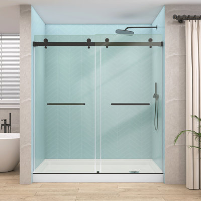 72'' W x 76'' H Double Sliding Frameless Shower & Bathtub Doors Alcove Bypass Bathroom Door with Clear Tempered Glass