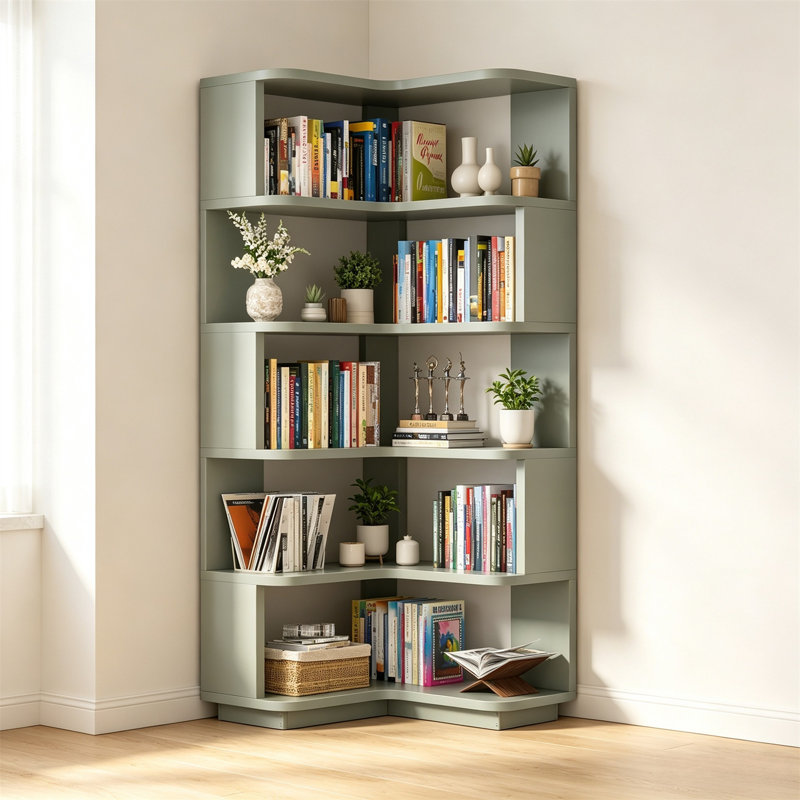 Bibliothèque de coin – Étagère en L à 6 niveaux, Crab Green