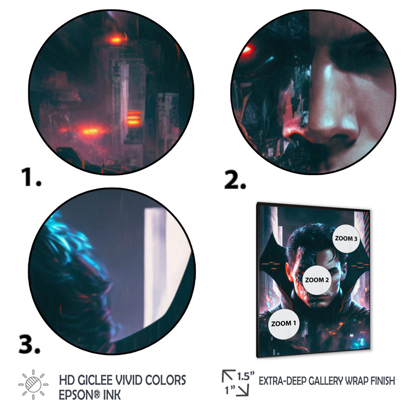 «Double Exposure Man Portrait Sci-Fi III», impression sur toile, Cadre photo noir, H 20 po x l 12 po x P 1 po