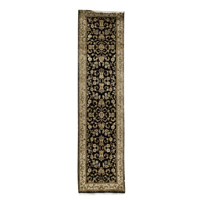 Hand-Knotted High-Quality Cream and Black Runner