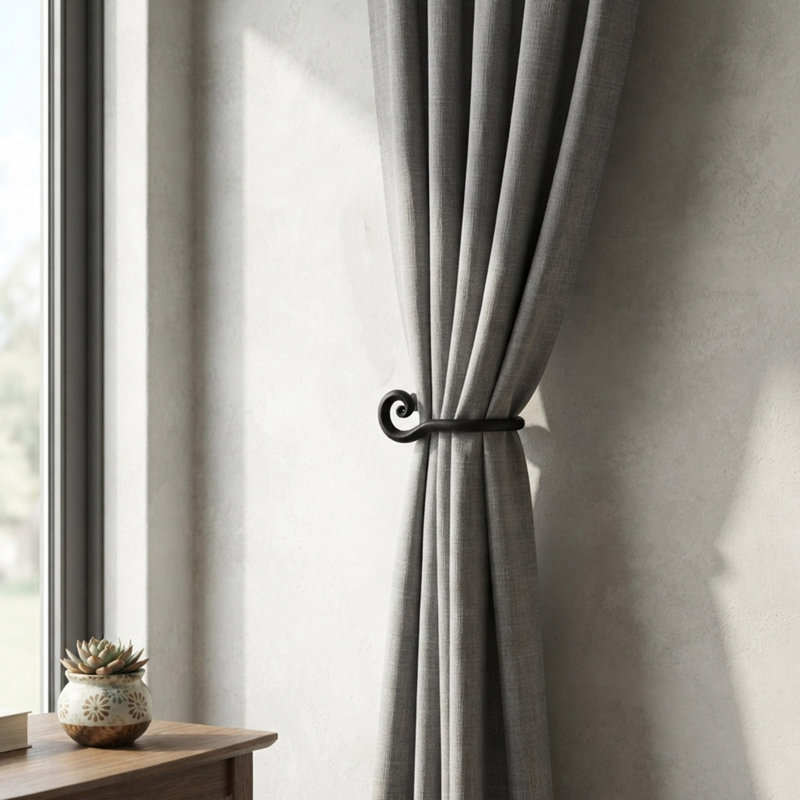 Black Metal Curtain Holdbacks, 1 Pair