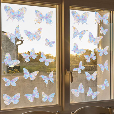28 Pieces Static Window Clings Anti-Collision Reminder Window Decals Prismatic Glass Door Window Stickers