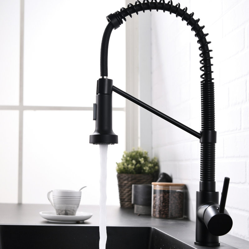 Hot And Cold Kitchen Faucet, Black, Pull Out , Solid Brass, Single Handle Water Mixer Contemporary Sink Down Spray, Valve