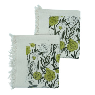 Block Print 100% Cotton 17"X32" Inch Fabric Set of 2 Waffle Weave Hand, Kitchen Towel
