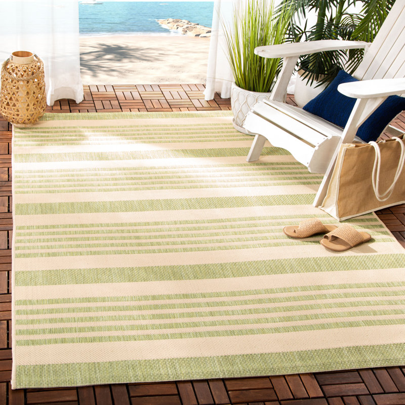 Arneshia Striped Beige/Sweet Pea Indoor/Outdoor Area Rug, Rectangle 8' x 10'