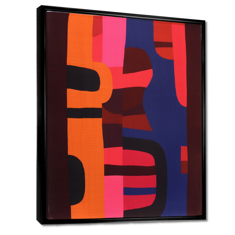 Midnight Melody Retro 70S Mauve orange II - art mural abstrait, Cadre flottant noir, H 20 po x l 12 po x P 1 po