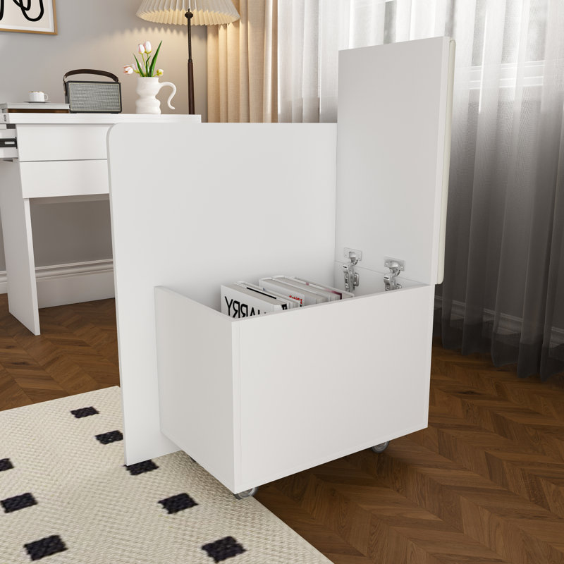 Coiffeuse pliable 3 en 1 avec miroir et tabouret de rangement, Blanc