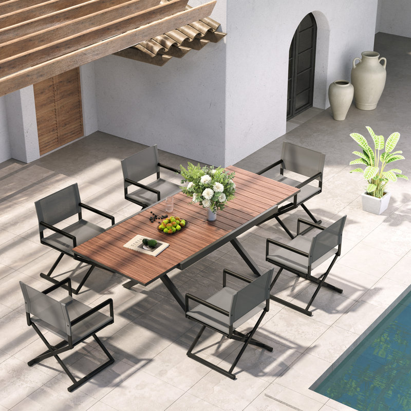 7 Pieces Aluminum And Steel Heated Transfer Telescopic Table With Chairs, Black/Gray