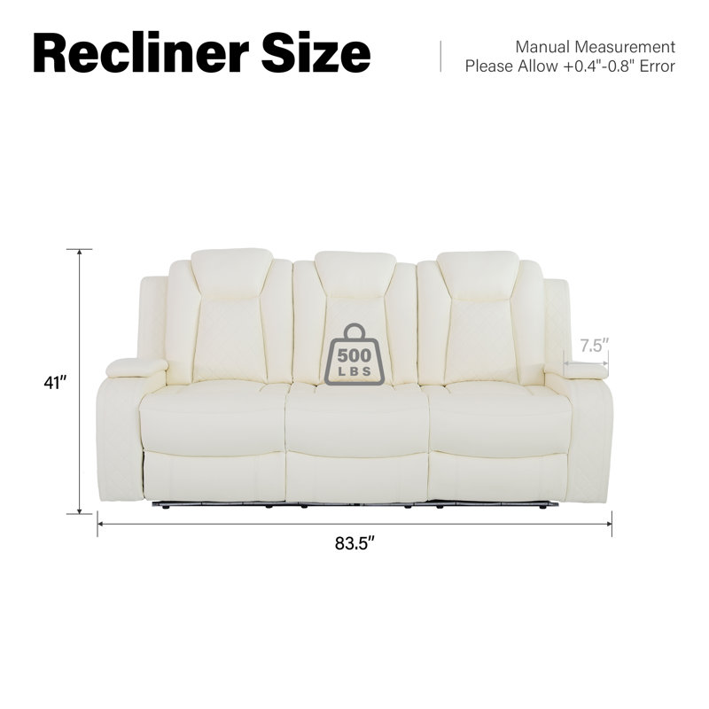 Double Power Recliner Sofa with Cup Holders, USB Charging & Hidden Storage, Modern Electric Loveseat for Living Room Home Theater, White