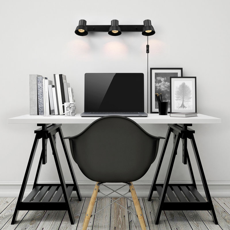 22 Inch 3-Light Matte White Plug-In Track Lighting with Pivoting Track Heads, Black