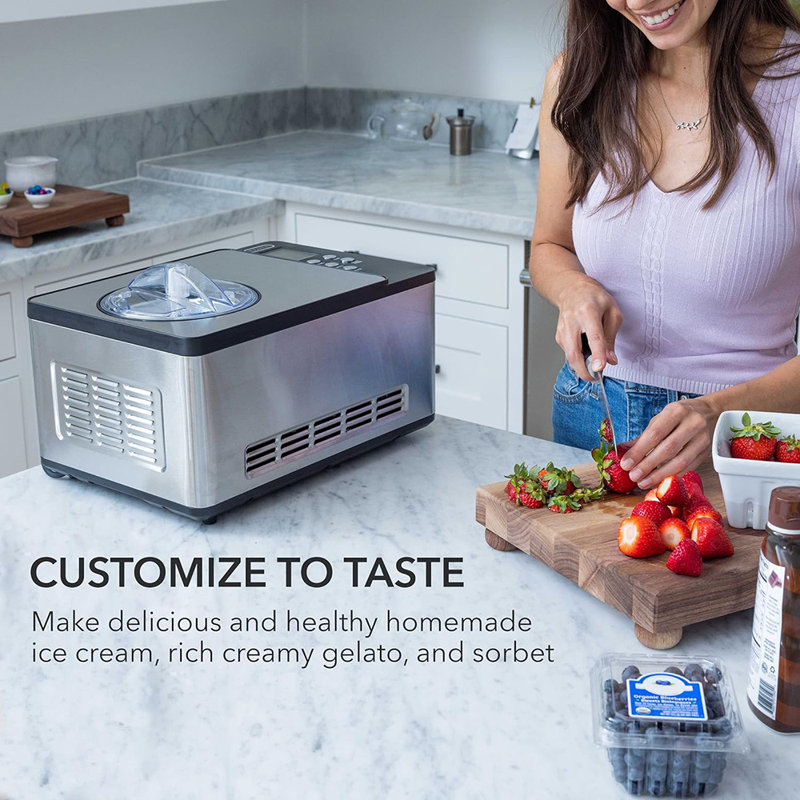 Stainless Steel 2.1 Quart Automatic Ice Cream Maker with LCD Display