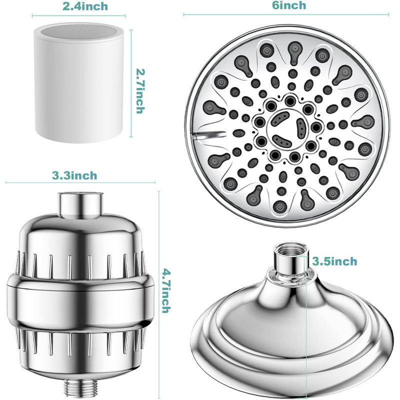 Shower Head With Filters 20 Stage High-Pressure Hard Water Filter 6 Spray Settings Filtered Shower Head With Water Softener Filter Cartridge For Remove Chlorine And Harmful Substances