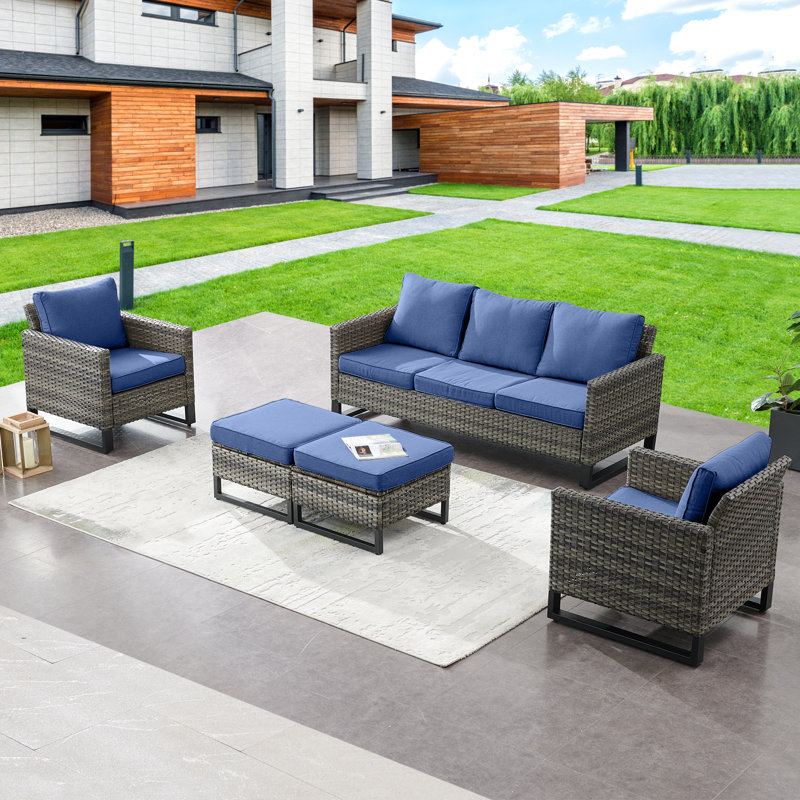 Naresa - Person Patio Conversation Set with Cushions, Navy, Gray
