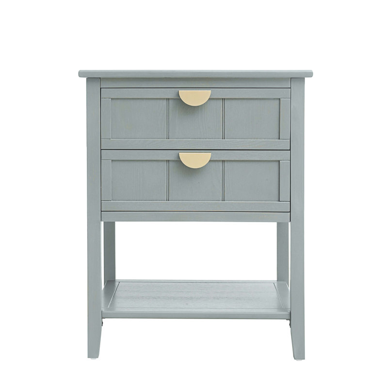 2 Drawer Nightstand,  Natural Rattan, Suitable for Bedroom, Light Gray