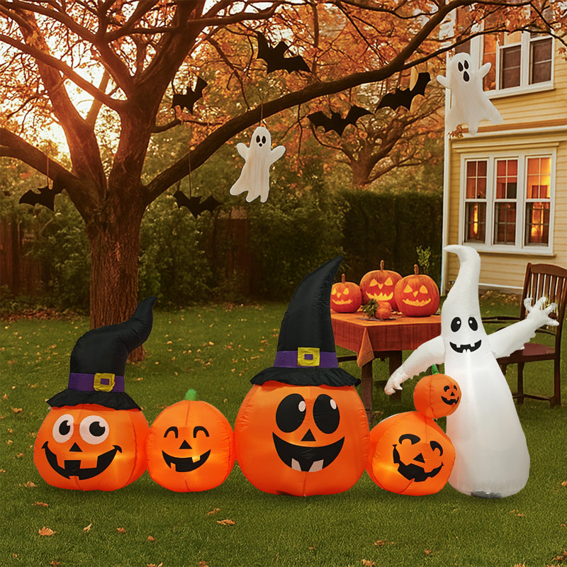 Ensemble de citrouilles d'Halloween gonflables illuminées 94 po avec fantôme 