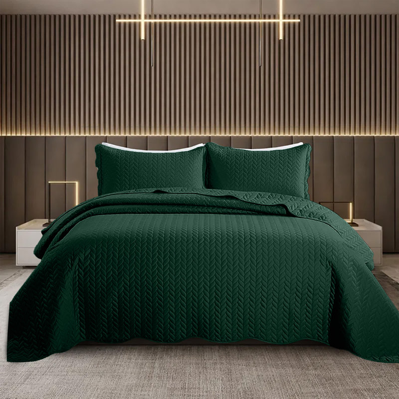 Ensemble de courtepointe en relief doux, Grand couvre-lit + 2 taies d'oreiller standard, Émeraude