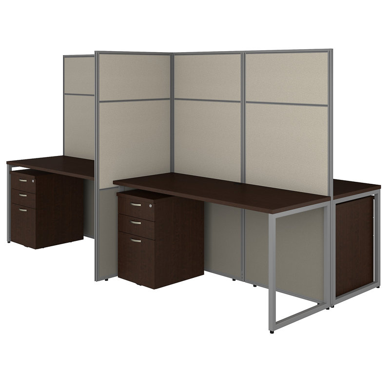 Easy Office Rectangle 4 Person Cubicle, Mocha Cherry