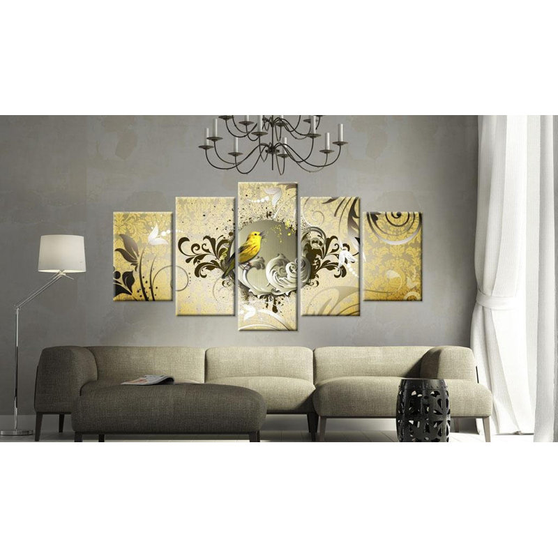 «Theora Yellow Bird Singing On Canvas», reproduction de 5 pièces, H 40 po x l 80 po x P 0,7 po
